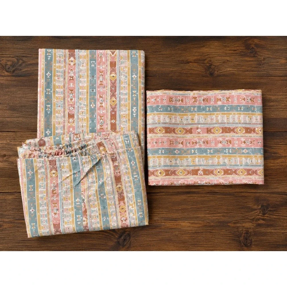Lady Pepperell Sheet Set Full Pink Blue 90s Southwest Geometric Percale 3pc